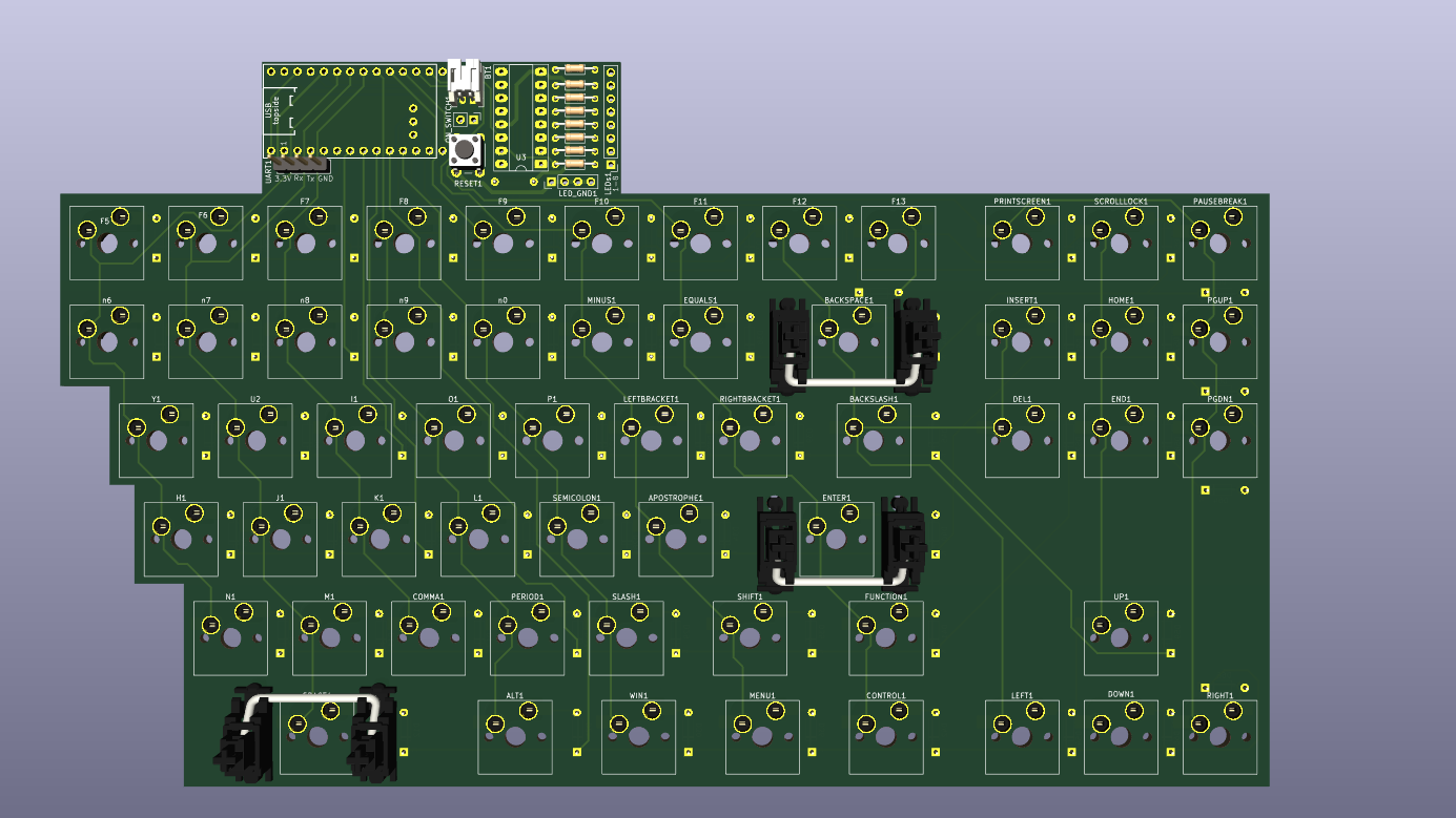 The right PCB as a 3D model in KiCAD